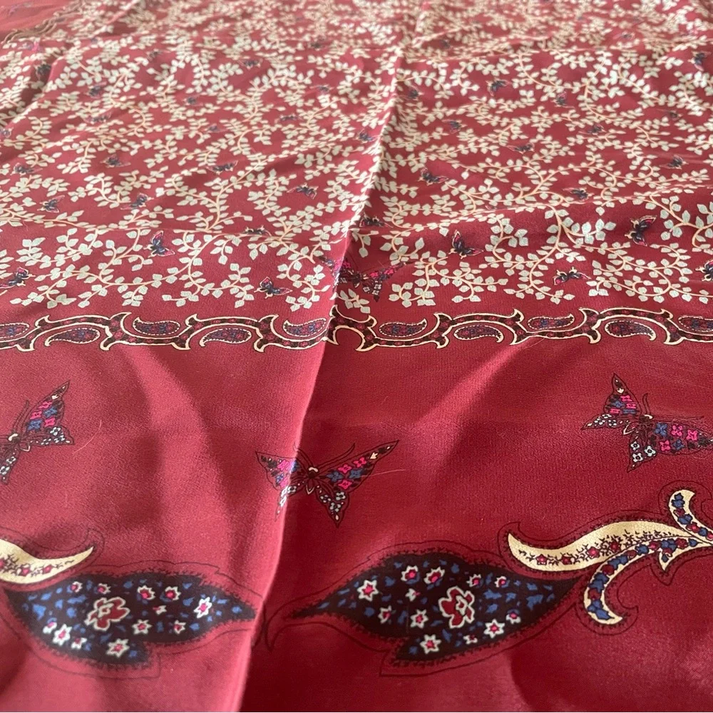 Flaviano Roma’s silk Elegant Floral Paisley, butterfly‎ red scarf 30/30